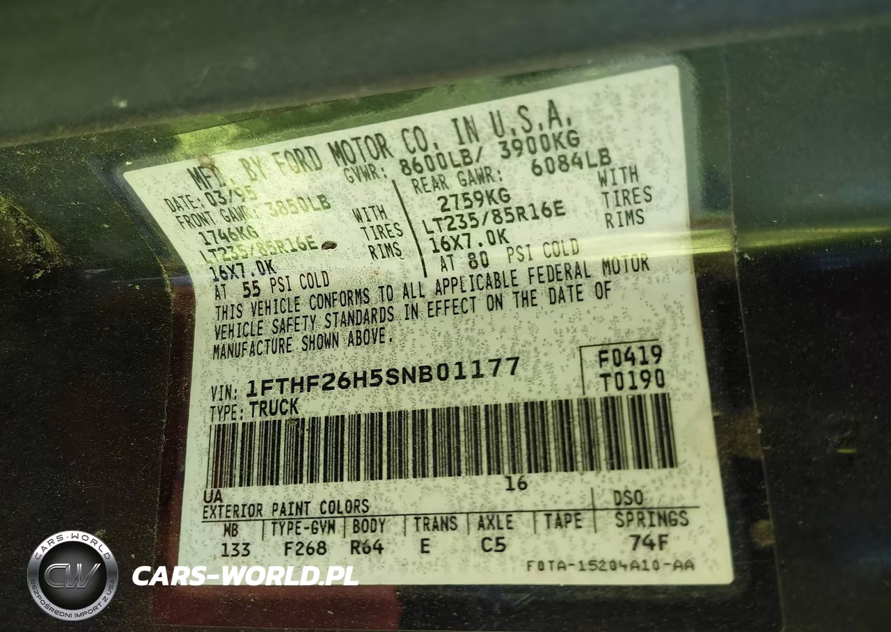 1995 Ford F250 VIN:1FTHF26H5SNB01177 - 9