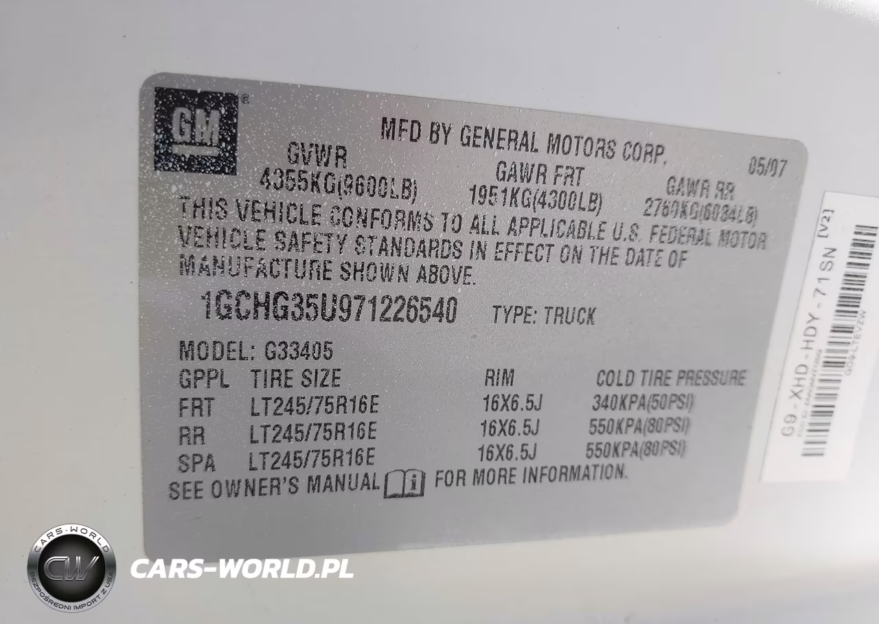 2007 Chevrolet Express Cargo Van Work Van VIN:1GCHG35U971226540 - 9
