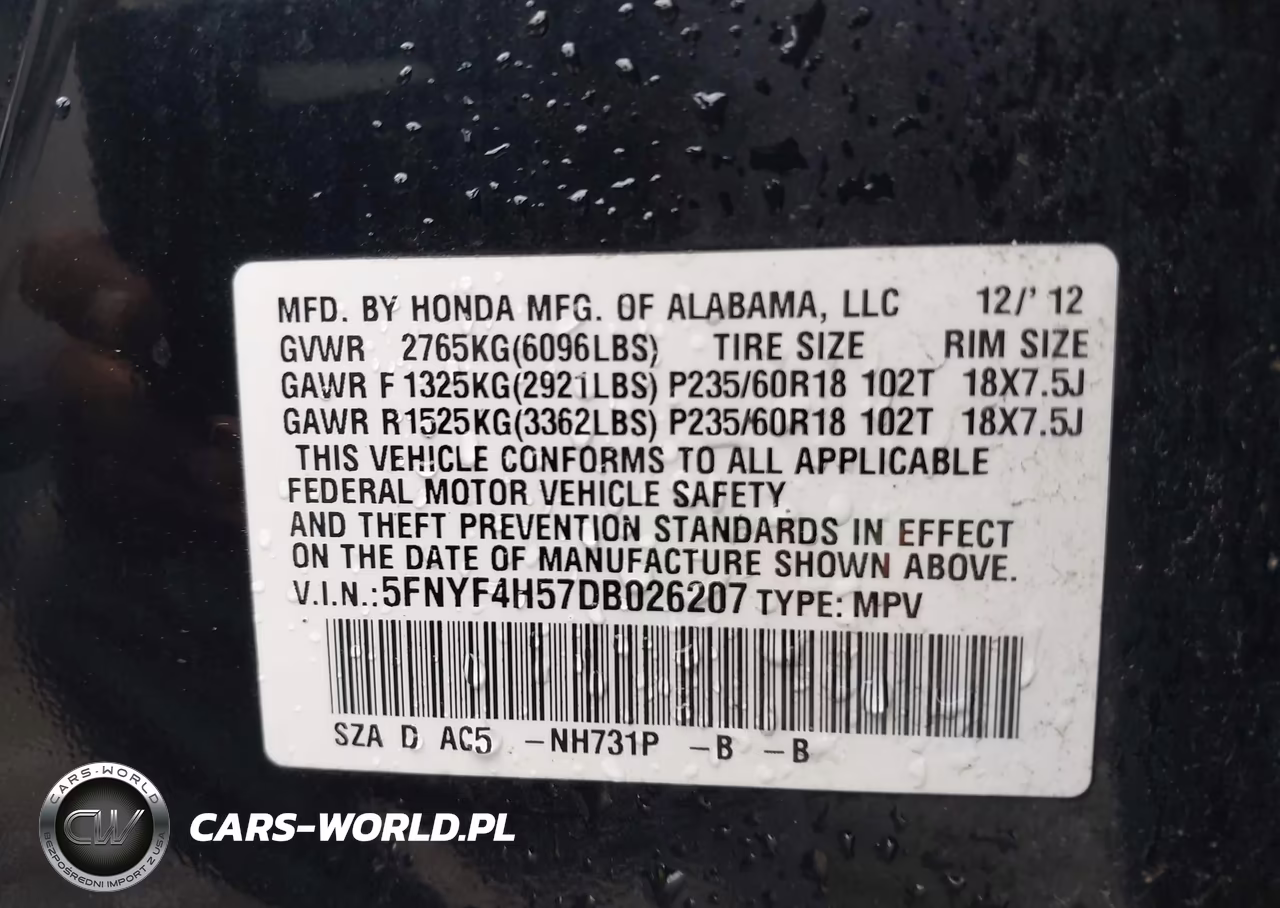 2013 Honda Pilot Ex-L VIN:5FNYF4H57DB026207 - 9