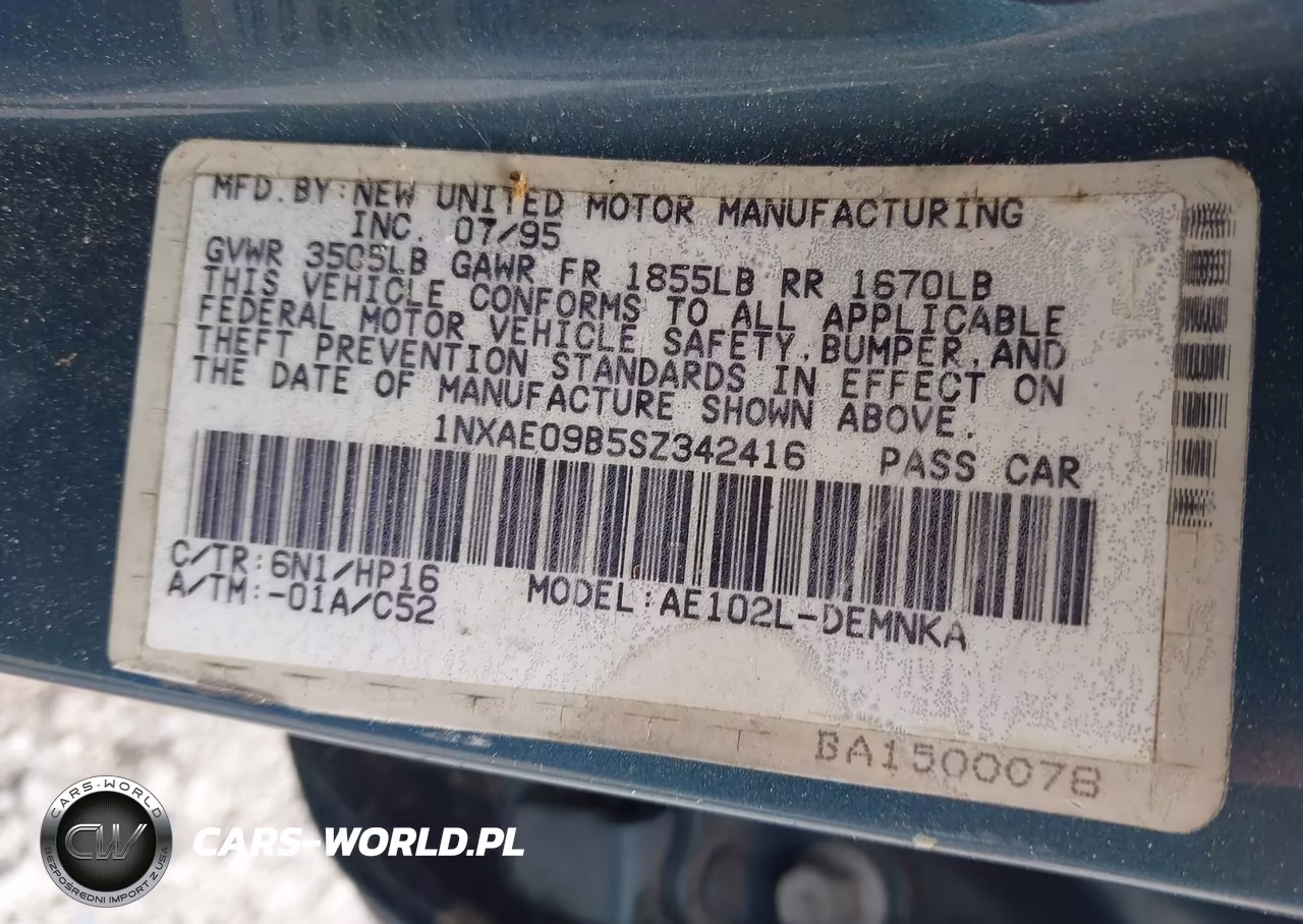 1995 Toyota Corolla Le-Dx VIN:1NXAE09B5SZ342416 - 9