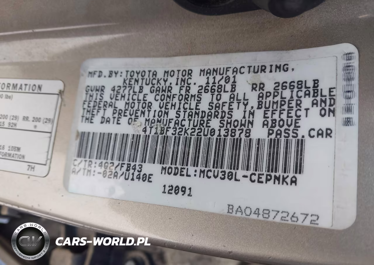 2002 Toyota Camry Le V6 VIN:4T1BF32K22U013878 - 9