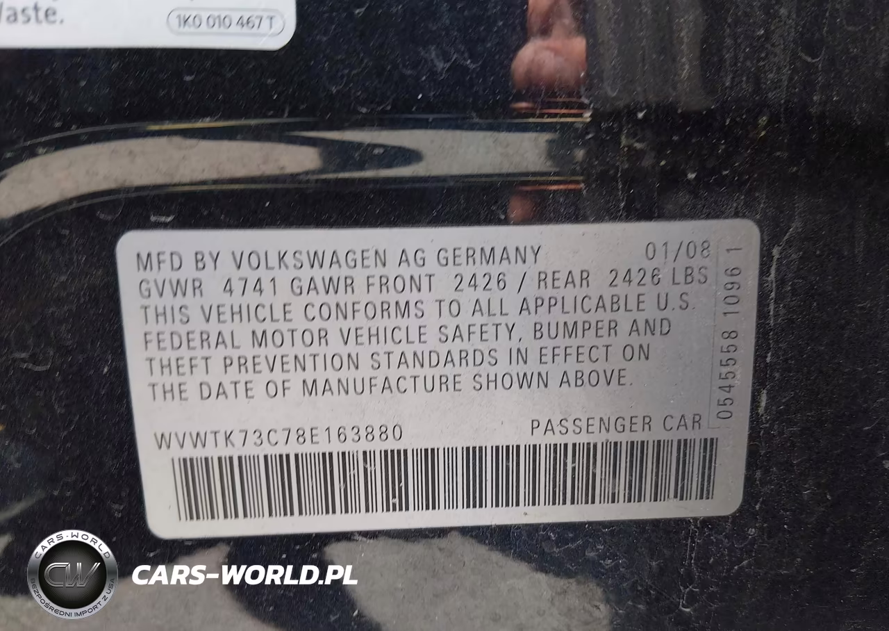 2008 Volkswagen Passat Lux VIN:WVWTK73C78E163880 - 9