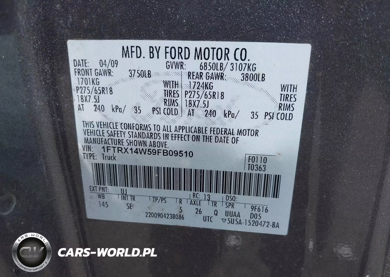 2009 Ford F-150 Stx-Xl VIN:1FTRX14W59FB09510 - 9