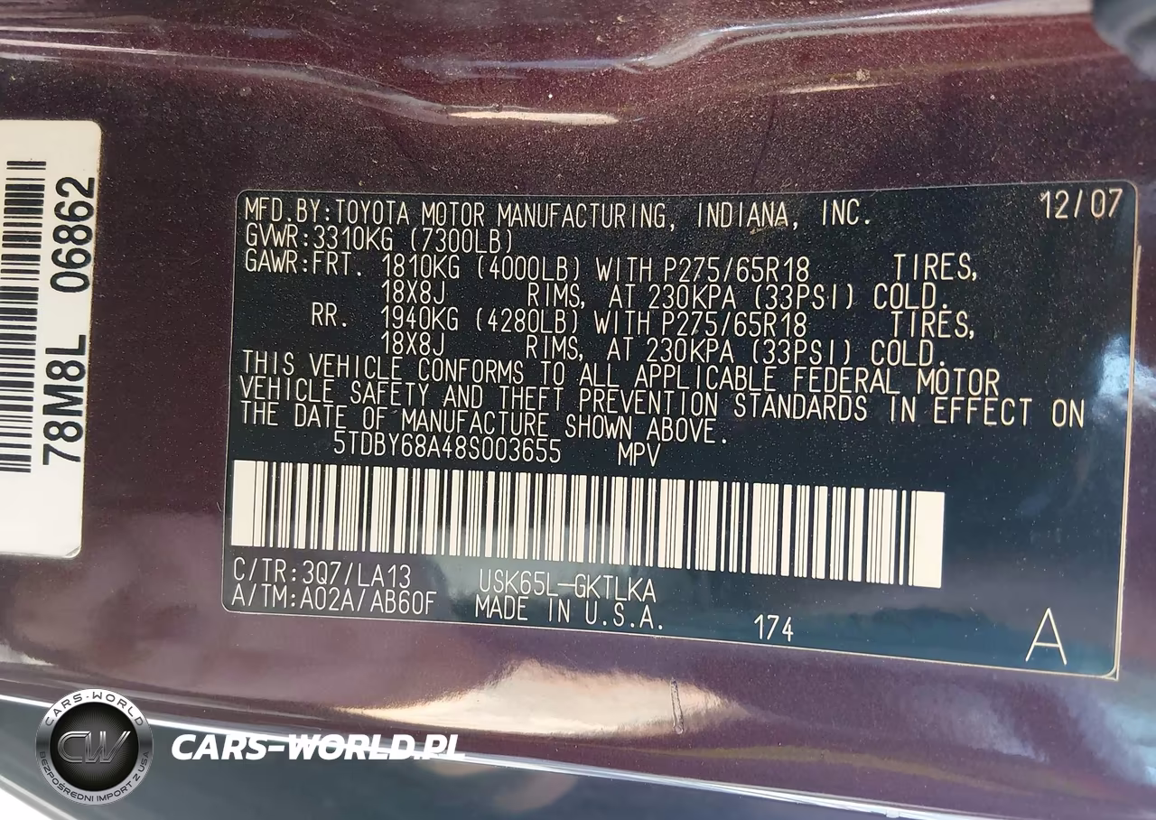 2008 Toyota Sequoia Limited 5.7L V8 VIN:5TDBY68A48S003655 - 9