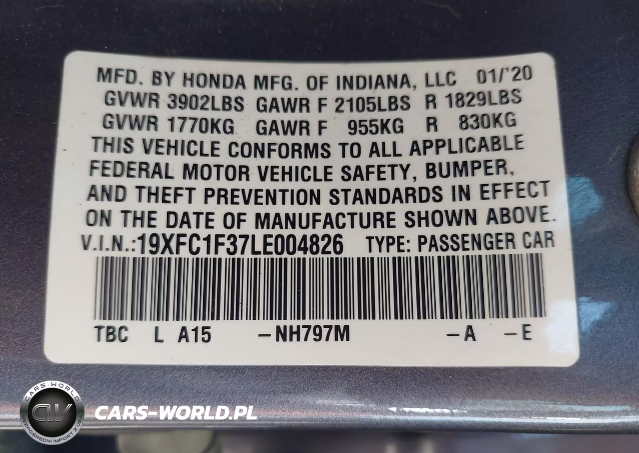 2020 Honda Civic Ex VIN:19XFC1F37LE004826 - 9
