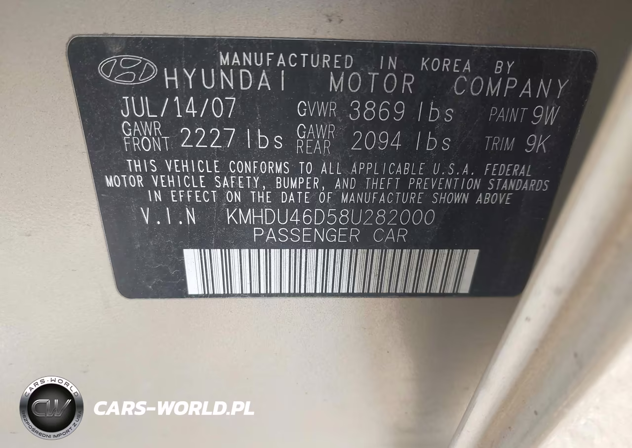 2008 Hyundai Elantra Gls-Se VIN:KMHDU46D58U282000 - 9