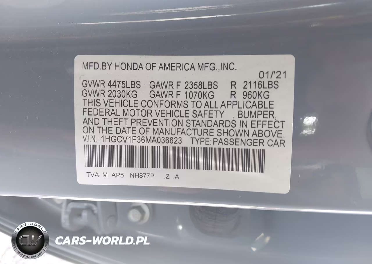 2021 Honda Accord Sport VIN:1HGCV1F36MA036623 - 9