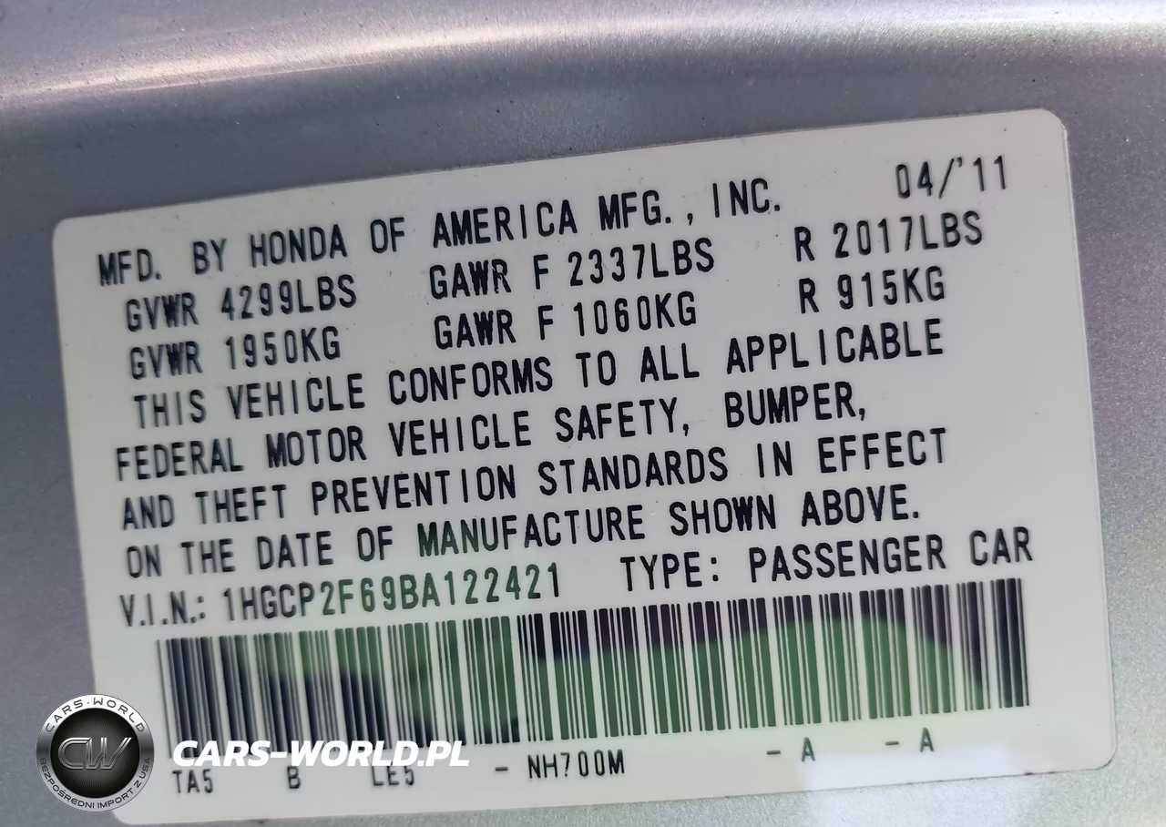 2011 Honda Accord 2.4 Se VIN:1HGCP2F69BA122421 - 9