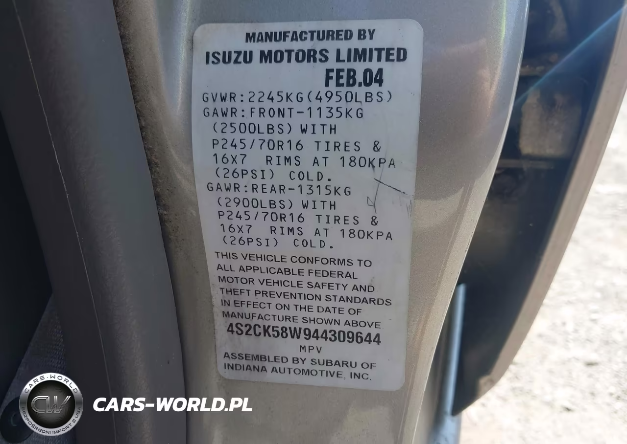 2004 Isuzu Rodeo S 3.2L V6 VIN:4S2CK58W944309644 - 9