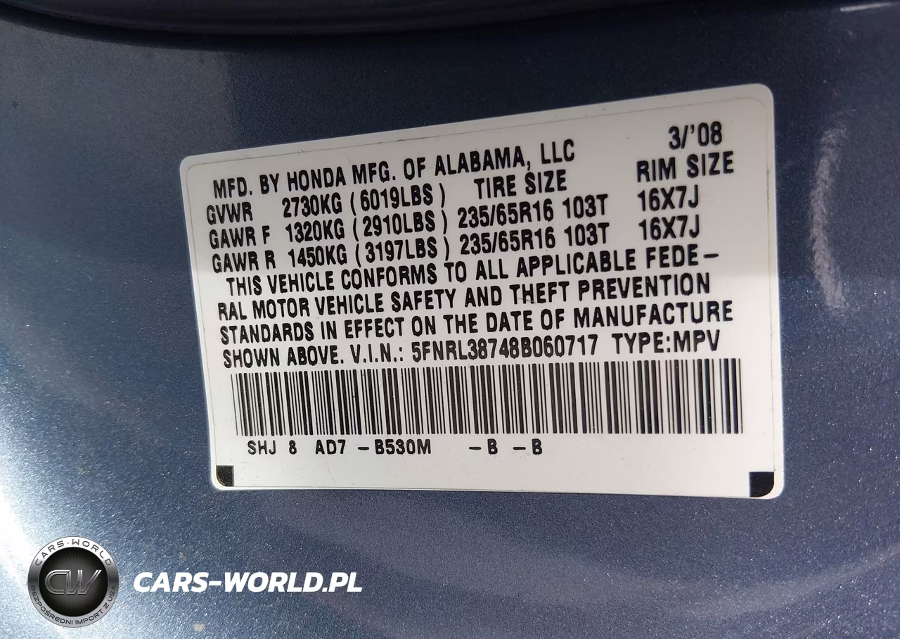 2008 Honda Odyssey Ex-L VIN:5FNRL38748B060717 - 9