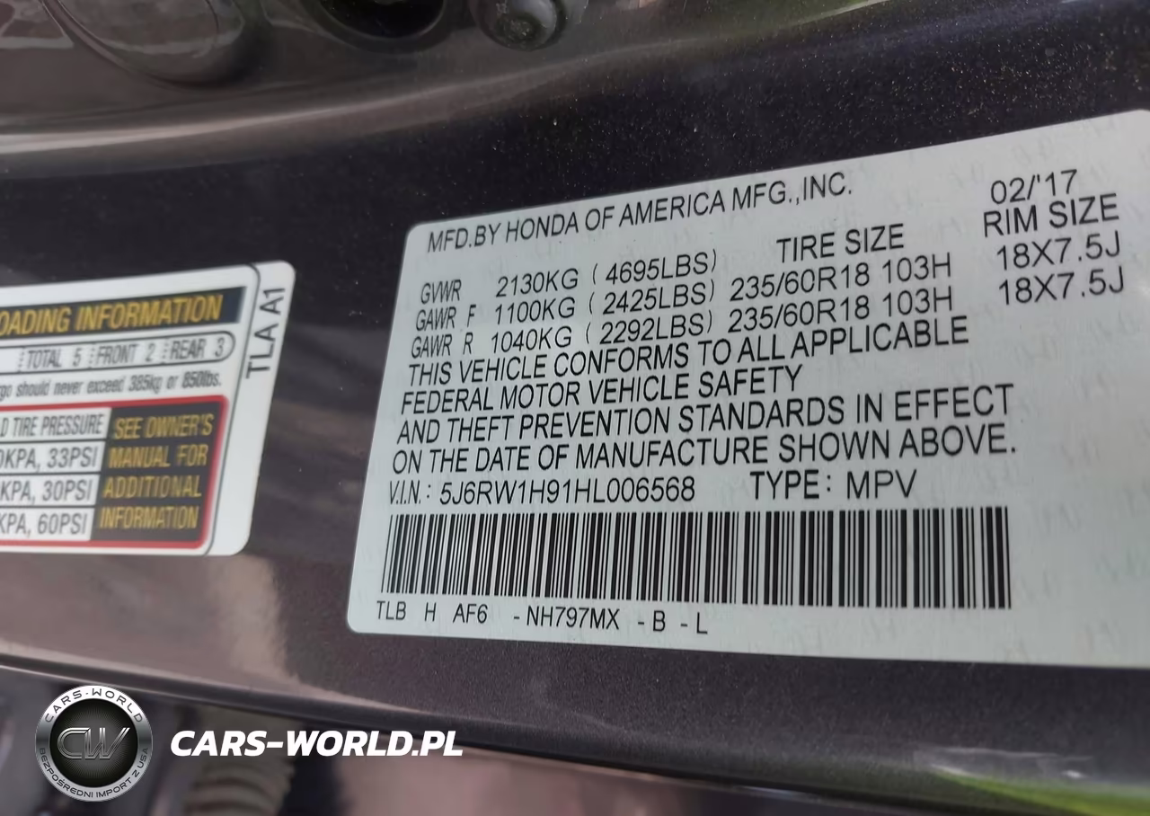 2017 Honda Cr-V Touring VIN:5J6RW1H91HL006568 - 7