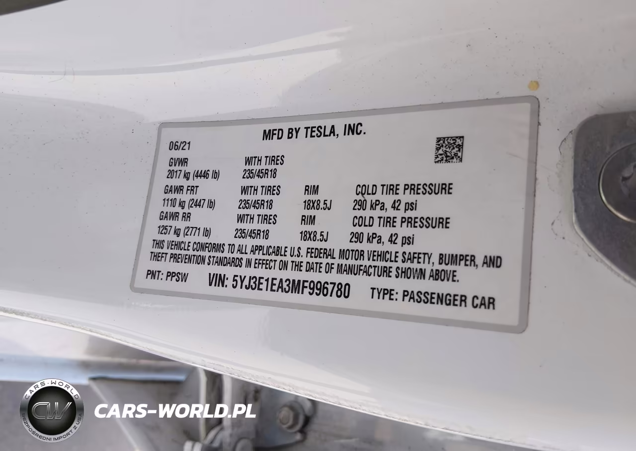 2021 Tesla Model 3 Standard Range Plus Rear-Wheel Drive VIN:5YJ3E1EA3MF996780 - 9