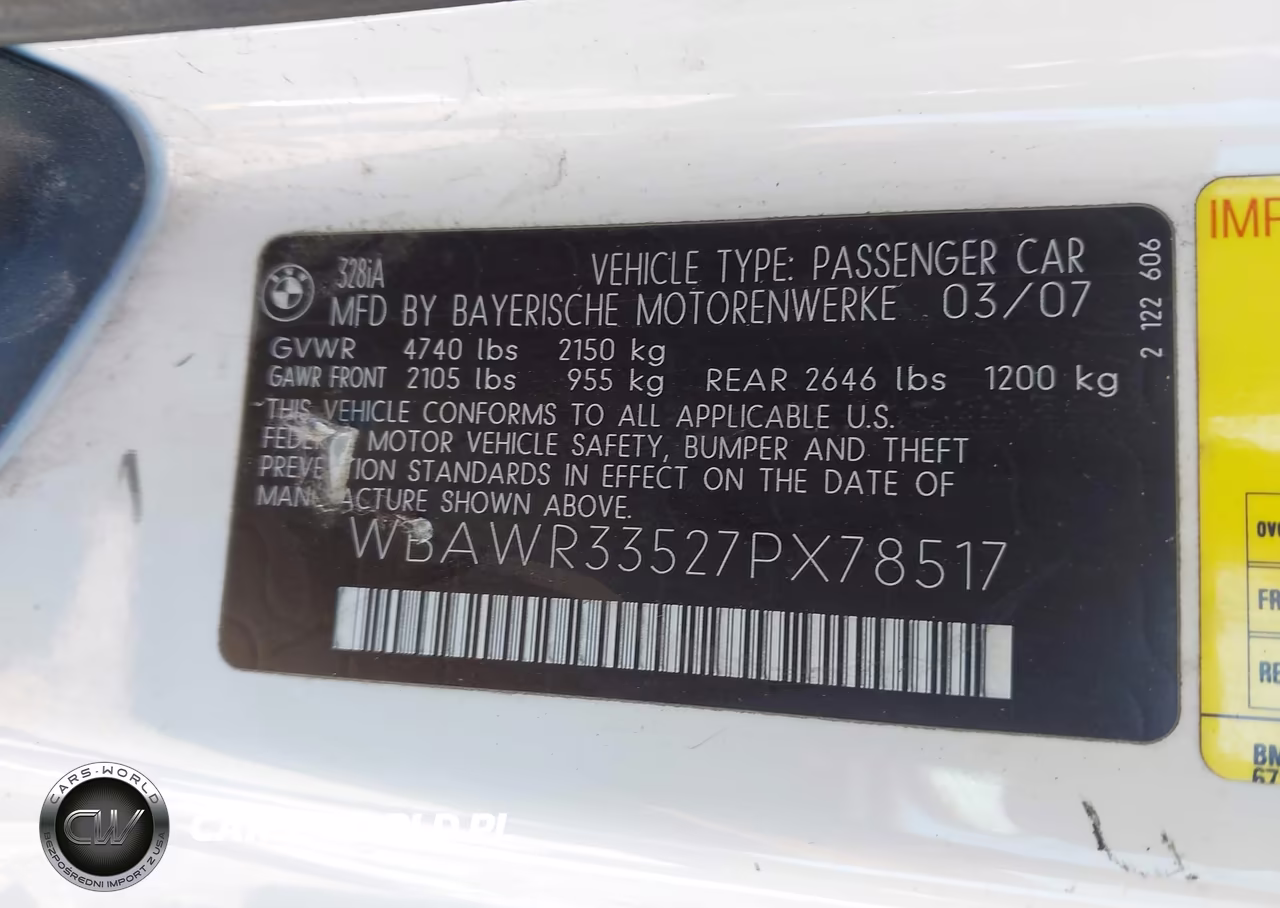 2007 BMW 328I VIN:WBAWR33527PX78517 - 9