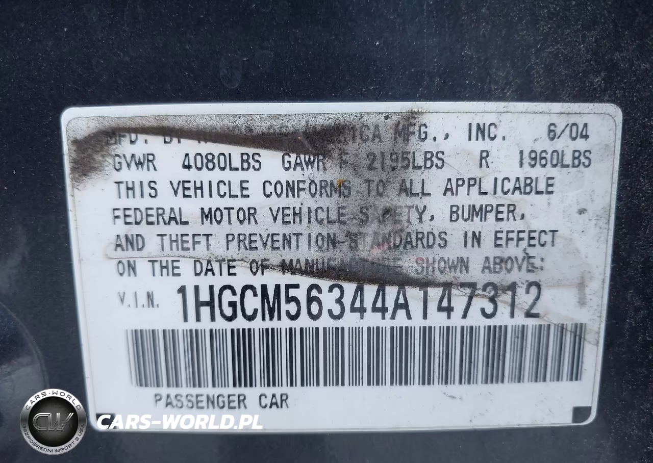 2004 Honda Accord 2.4 Lx VIN:1HGCM56344A147312 - 9