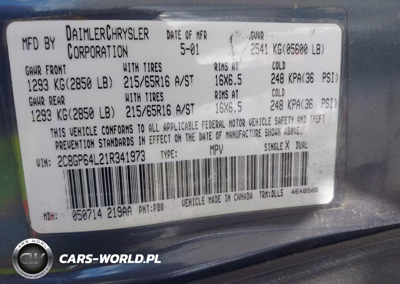 2001 Chrysler Town & Country Limited VIN:2C8GP64L21R341973 - 9