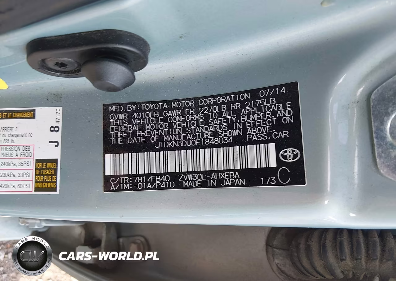 2014 Toyota Prius Two VIN:JTDKN3DU0E1848034 - 9
