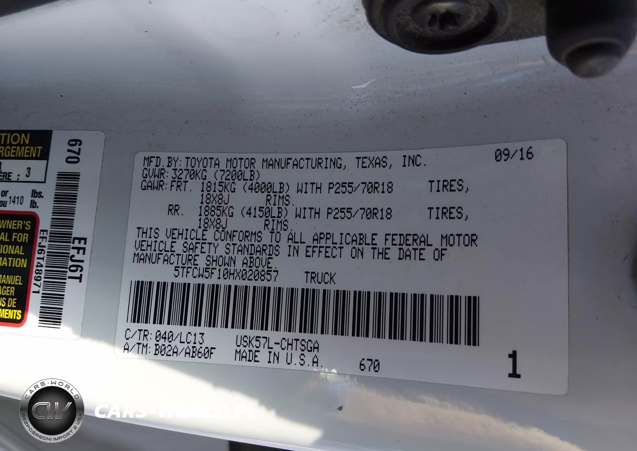 2017 Toyota Tundra Sr 5.7L V8 VIN:5TFCW5F10HX020857 - 9