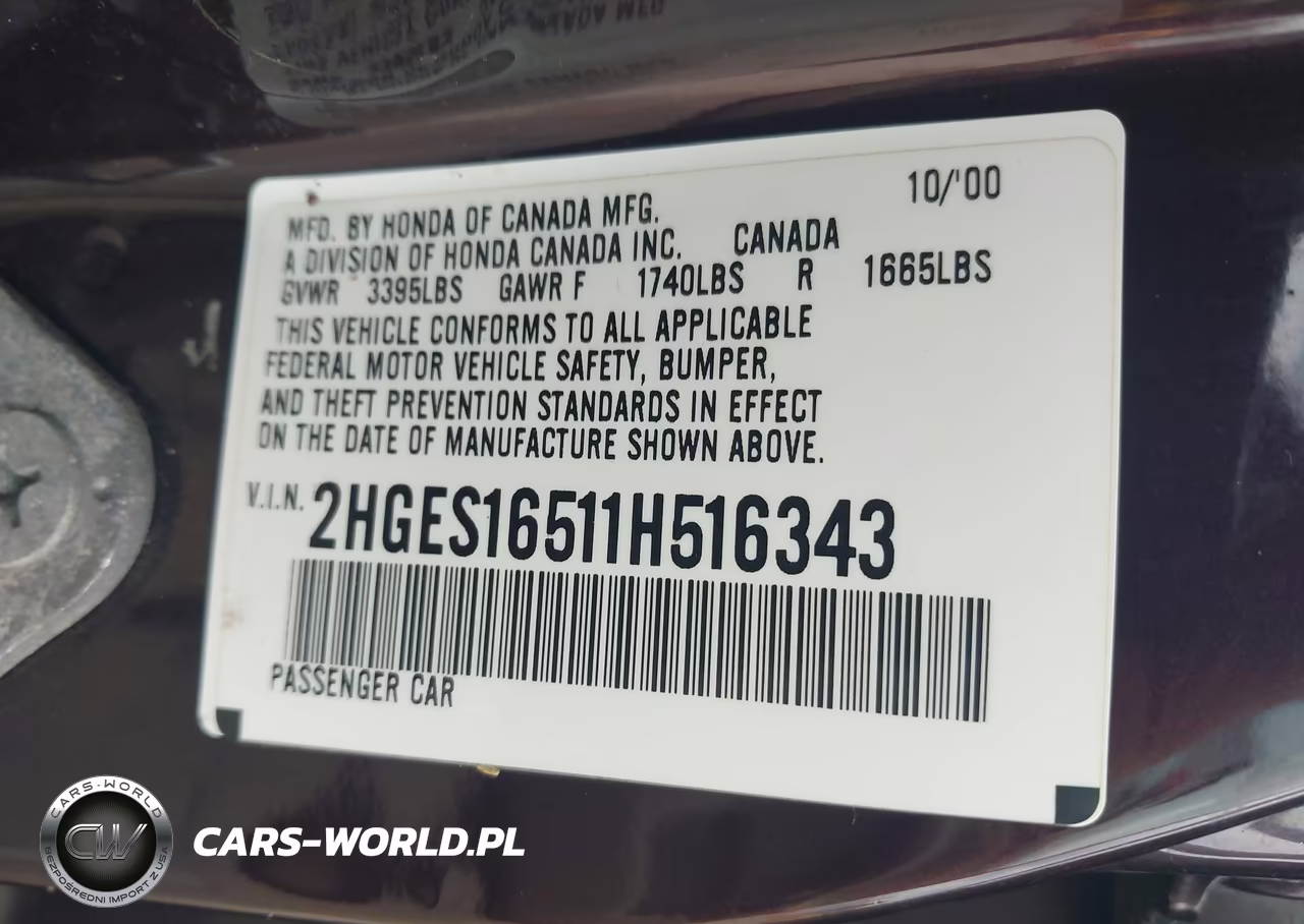 2001 Honda Civic Lx VIN:2HGES16511H516343 - 9