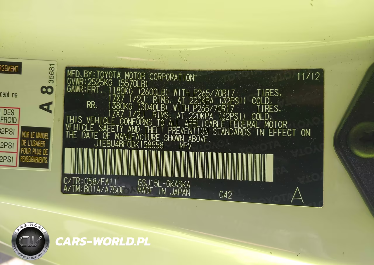 2013 Toyota Fj Cruiser VIN:JTEBU4BF0DK158558 - 9