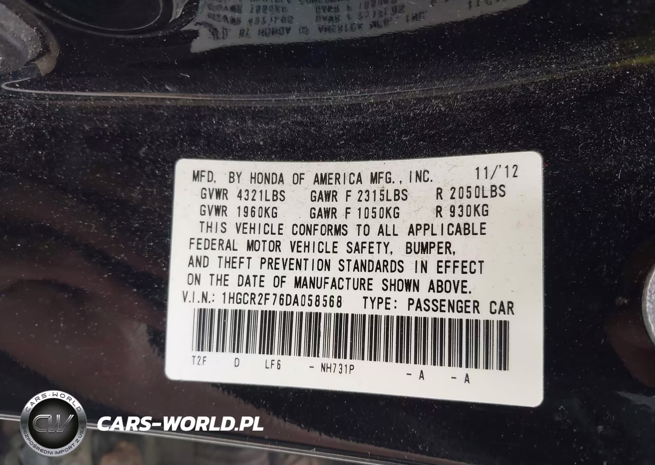 2013 Honda Accord Ex VIN:1HGCR2F76DA058568 - 9