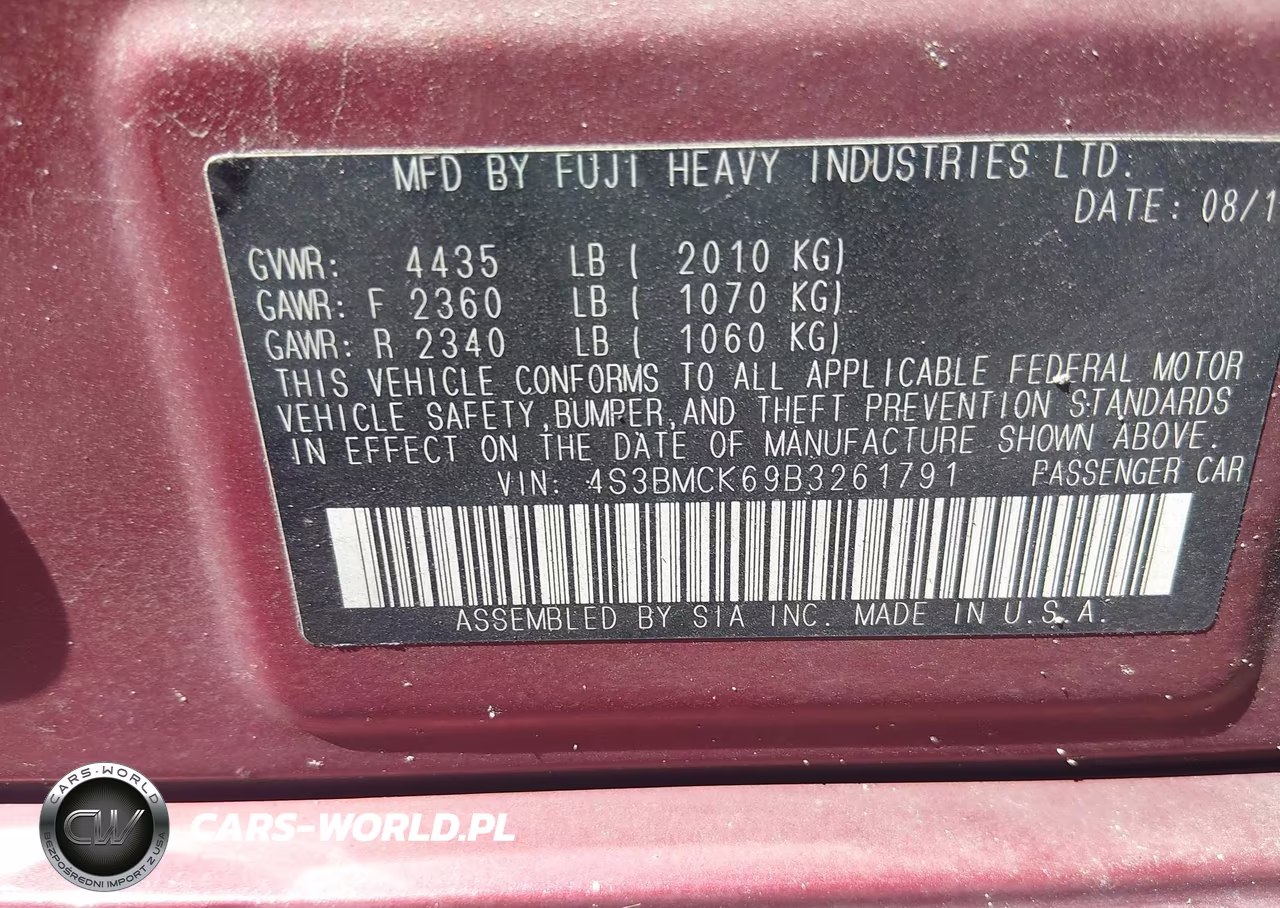 2011 Subaru Legacy 2.5I Limited VIN:4S3BMCK69B3261791 - 9