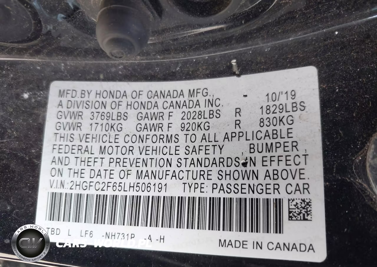 2020 Honda Civic Lx VIN:2HGFC2F65LH506191 - 9