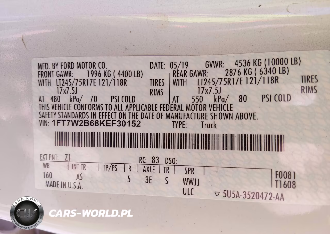 2019 Ford F-250 Xl VIN:1FT7W2B68KEF30152 - 9