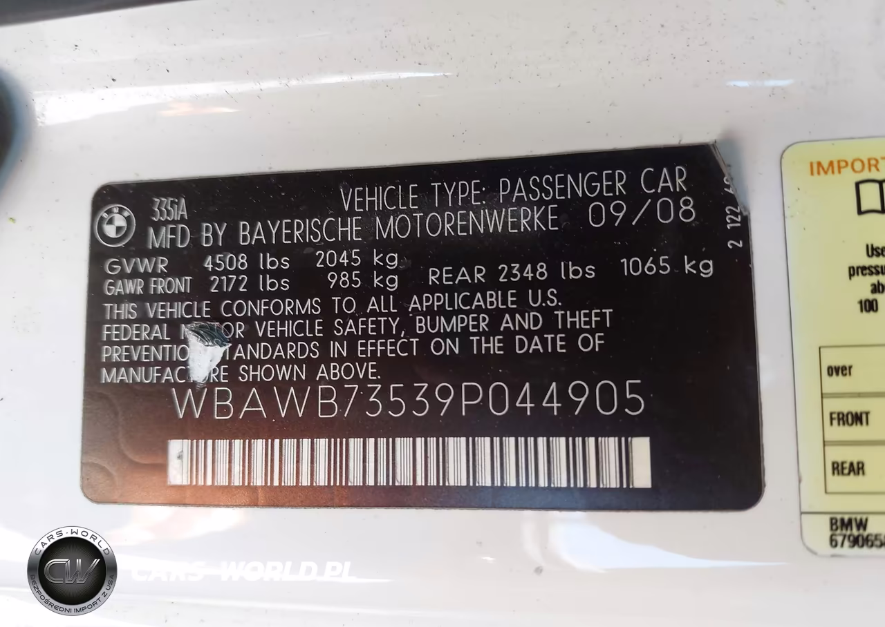 2009 BMW 335I VIN:WBAWB73539P044905 - 9