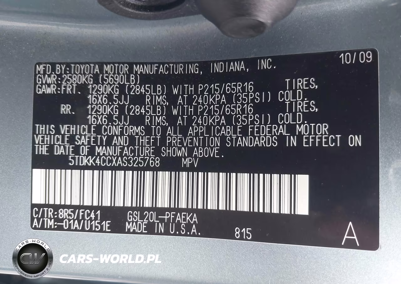 2010 Toyota Sienna Le VIN:5TDKK4CCXAS325768 - 9