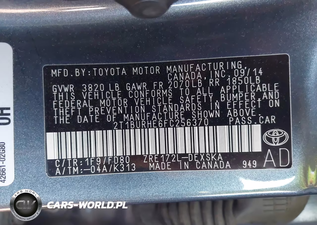 2015 Toyota Corolla S Plus VIN:2T1BURHE6FC256370 - 9