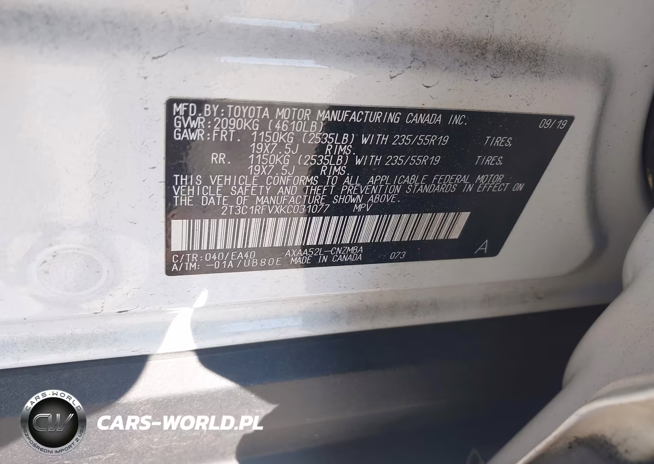 2019 Toyota Rav4 Xle Premium VIN:2T3C1RFVXKC031077 - 9