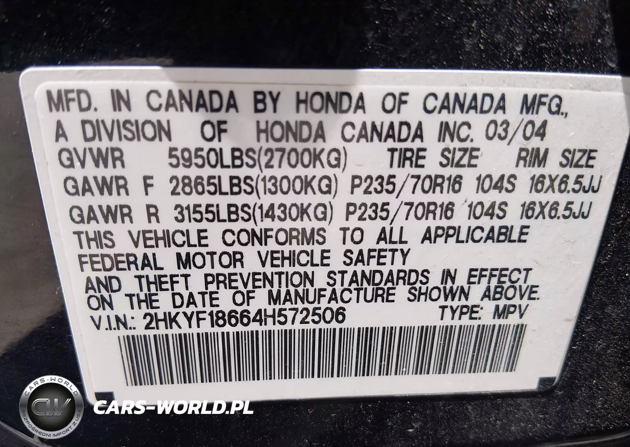 2004 Honda Pilot Ex-L VIN:2HKYF18664H572506 - 9