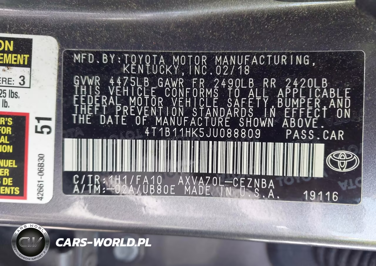 2018 Toyota Camry Le VIN:4T1B11HK5JU088809 - 9