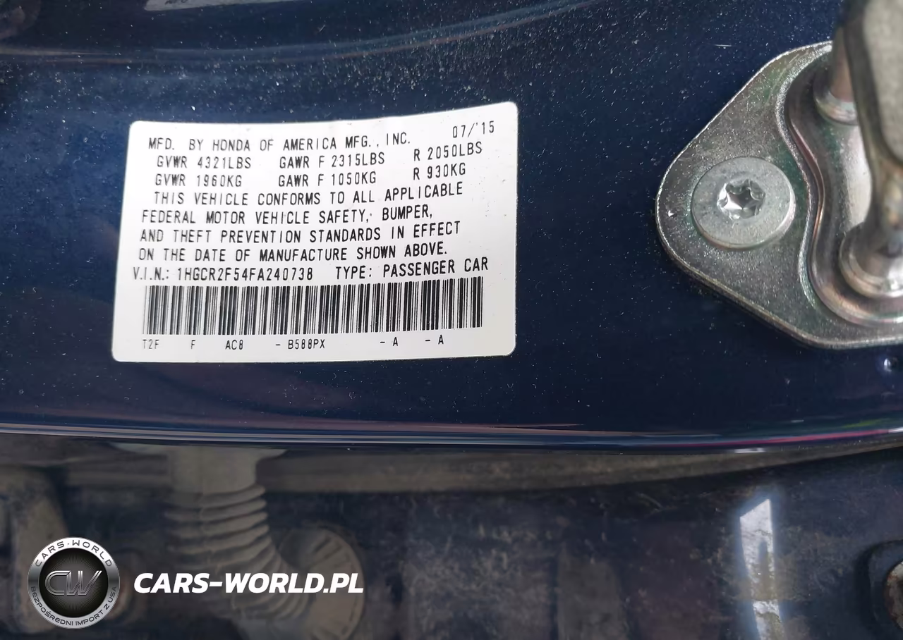 2015 Honda Accord Sport VIN:1HGCR2F54FA240738 - 9
