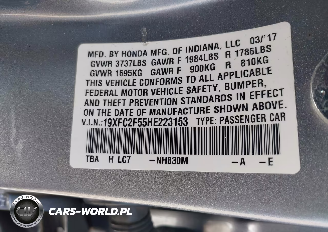 2017 Honda Civic Lx VIN:19XFC2F55HE223153 - 9