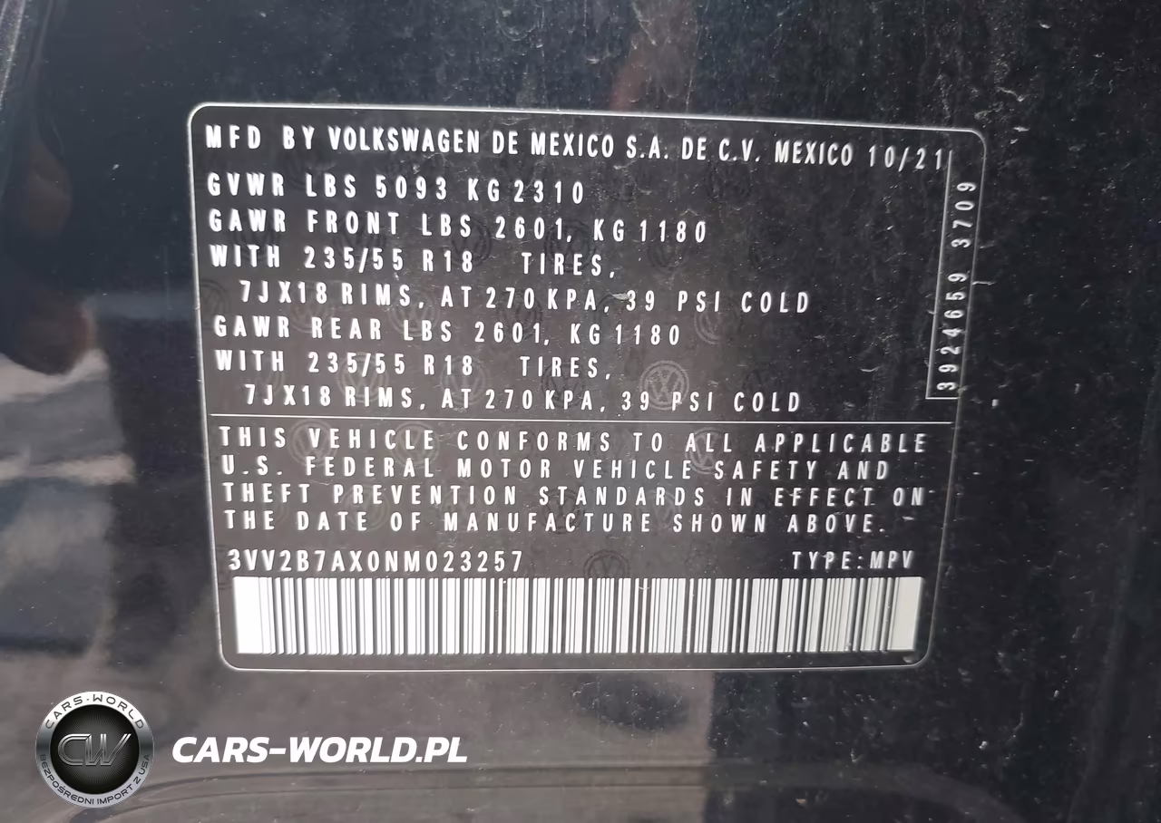2022 Volkswagen Tiguan 2.0T Se VIN:3VV2B7AX0NM023257 - 9