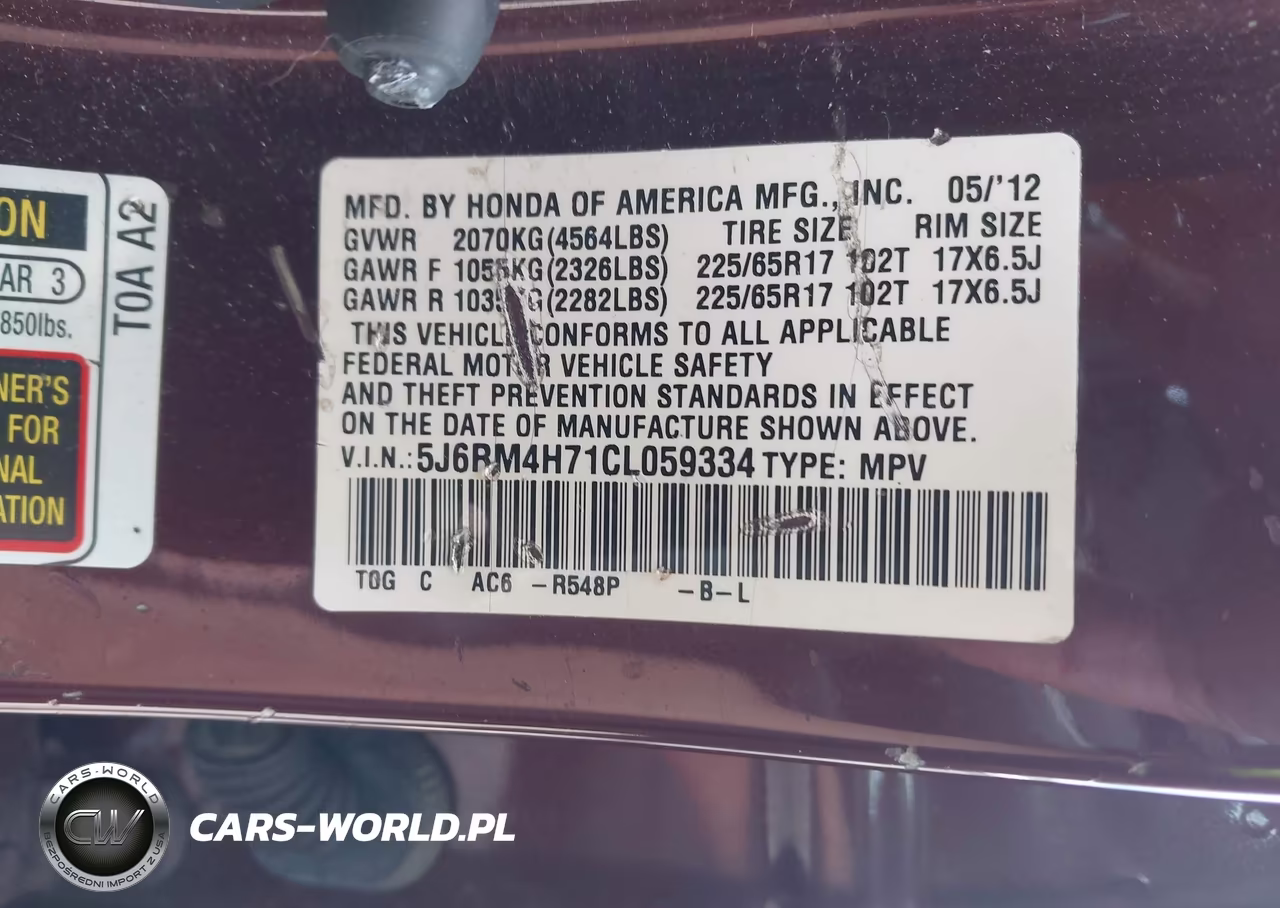 2012 Honda Cr-V Ex-L VIN:5J6RM4H71CL059334 - 9