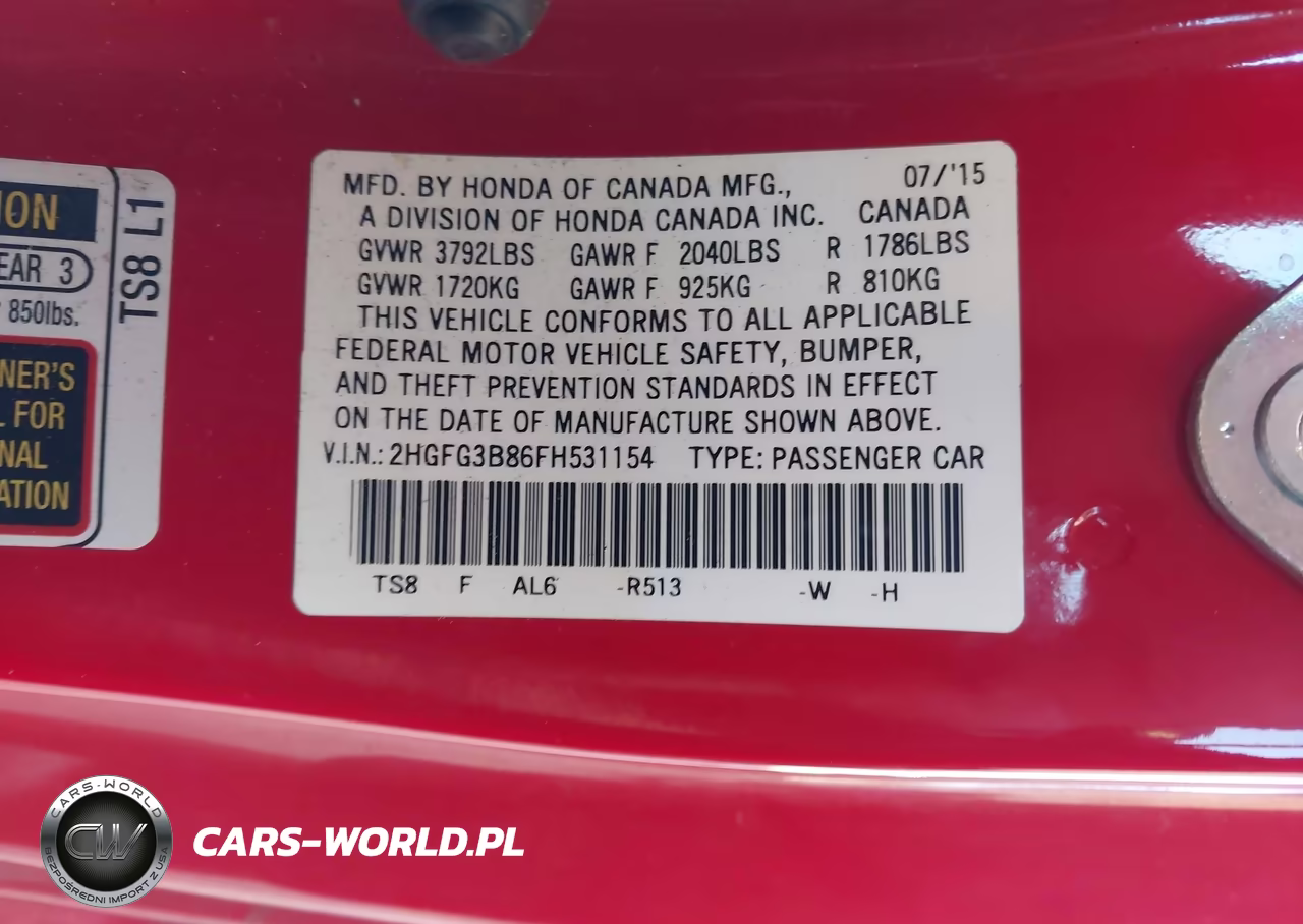 2015 Honda Civic Ex VIN:2HGFG3B86FH531154 - 9