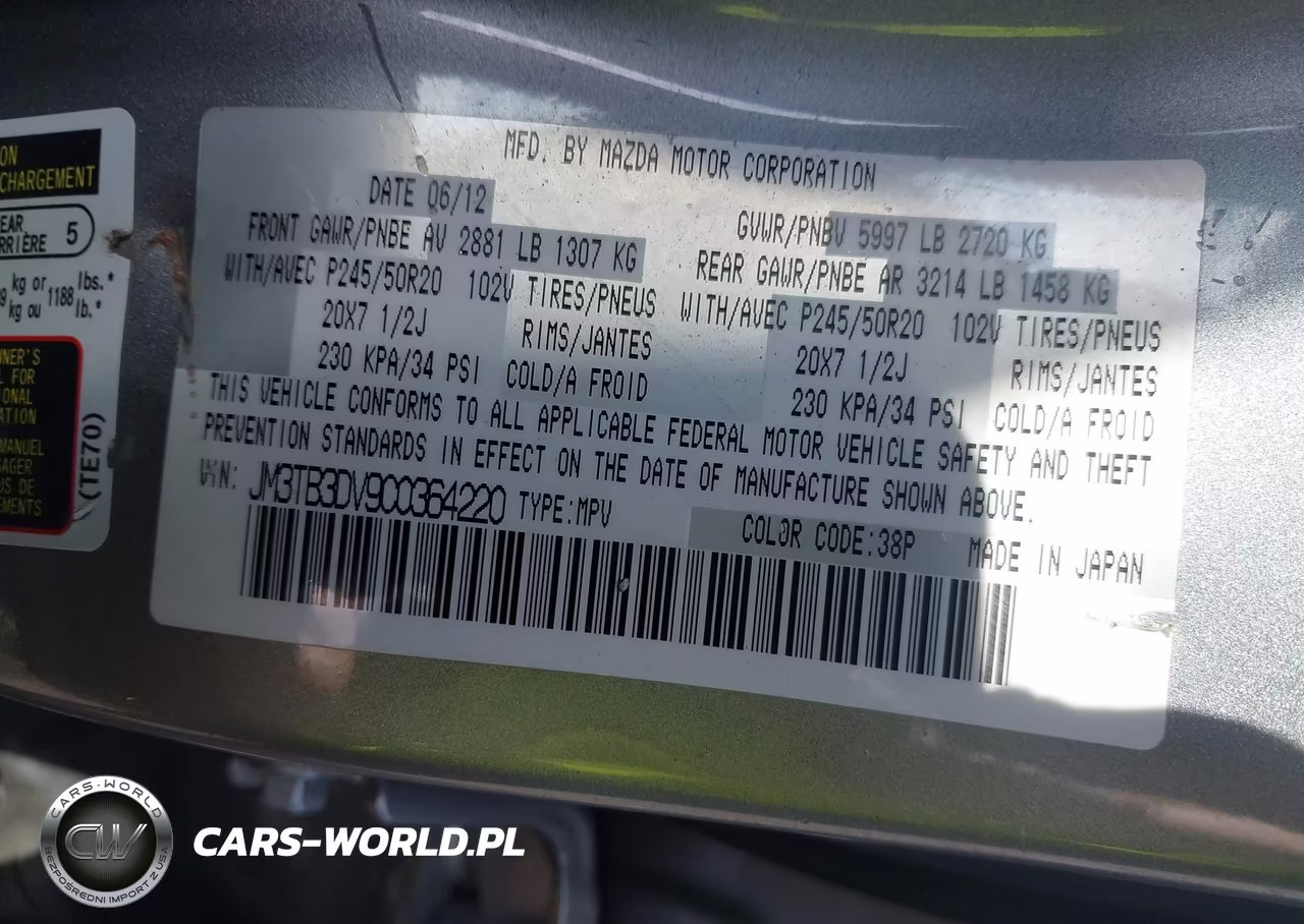 2012 Mazda Cx-9 Grand Touring VIN:JM3TB3DV9C0364220 - 9