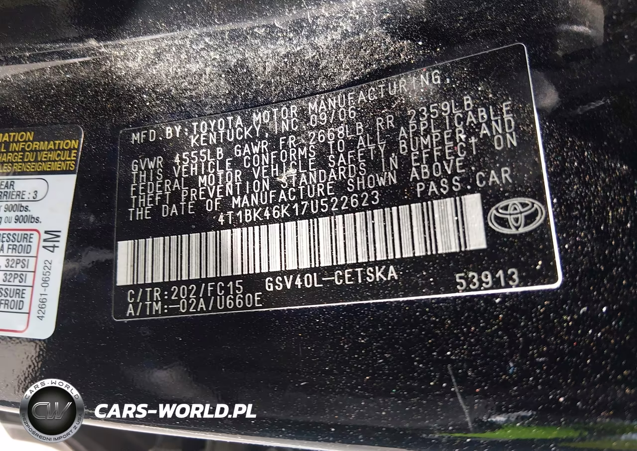2007 Toyota Camry Se V6 VIN:4T1BK46K17U522623 - 9