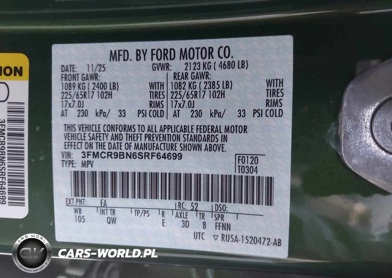 2025 Ford Bronco Sport Big Bend VIN:3FMCR9BN6SRF64699 - 9