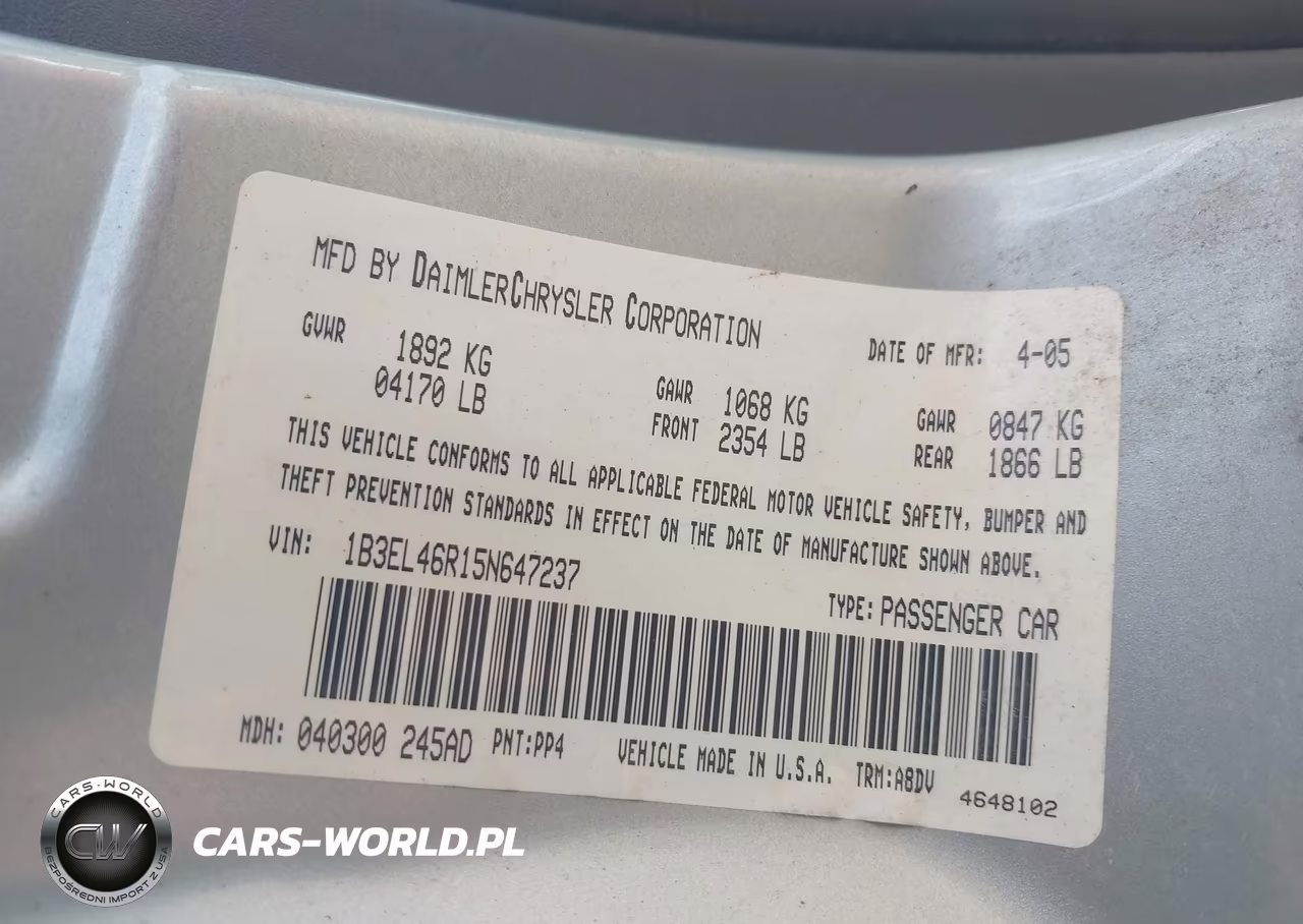 2005 Dodge Stratus Sxt VIN:1B3EL46R15N647237 - 9