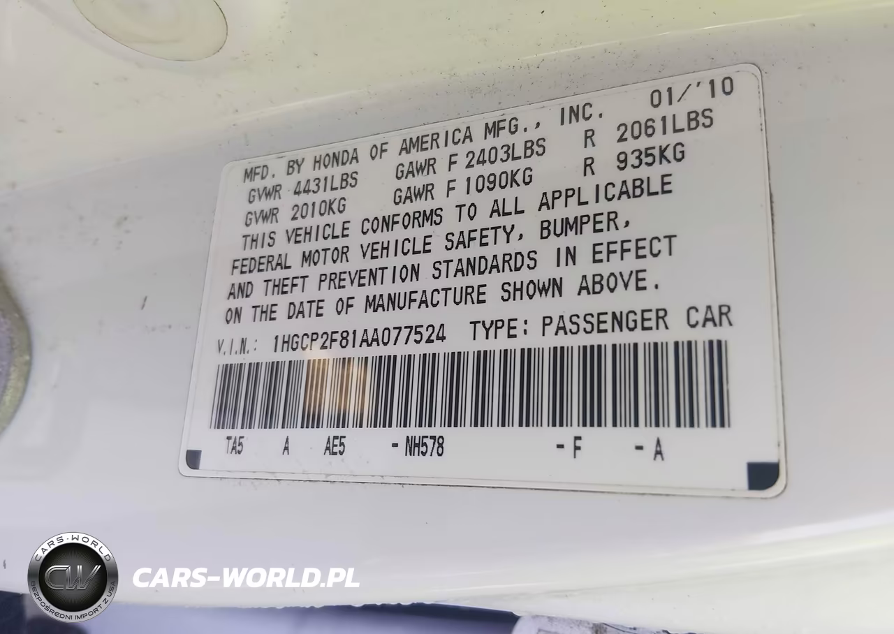 2010 Honda Accord 2.4 Ex-L VIN:1HGCP2F81AA077524 - 9