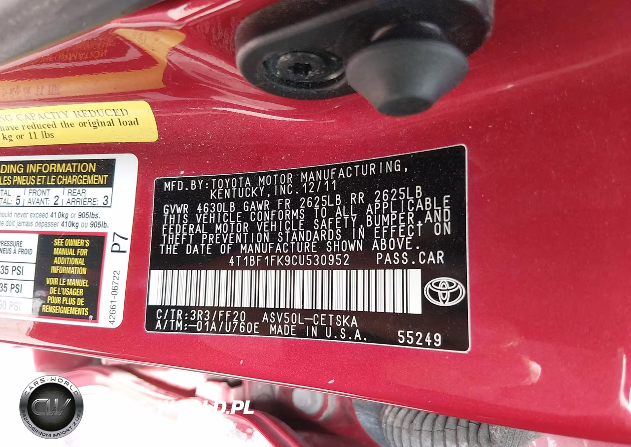 2012 Toyota Camry Se VIN:4T1BF1FK9CU530952 - 9