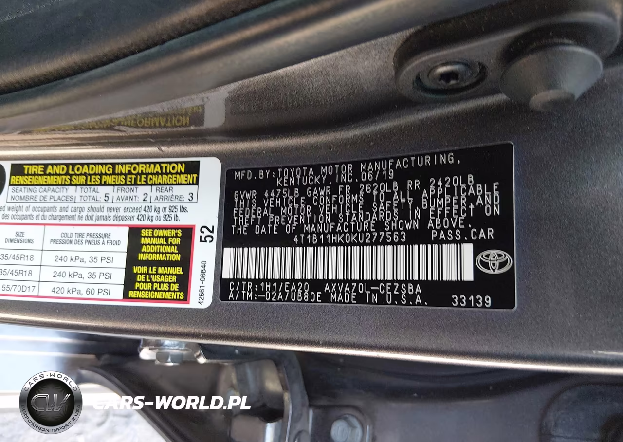 2019 Toyota Camry Se VIN:4T1B11HK0KU277563 - 9