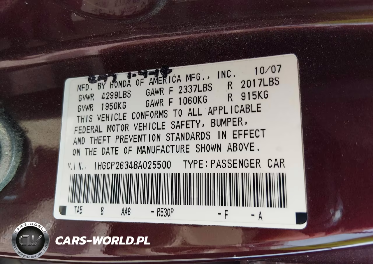 2008 Honda Accord 2.4 Lx VIN:1HGCP26348A025500 - 9