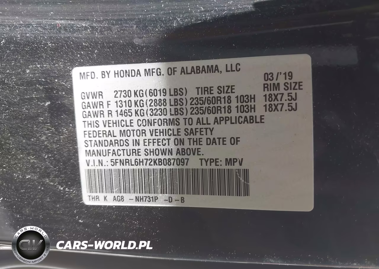 2019 Honda Odyssey Ex-L VIN:5FNRL6H72KB087097 - 9