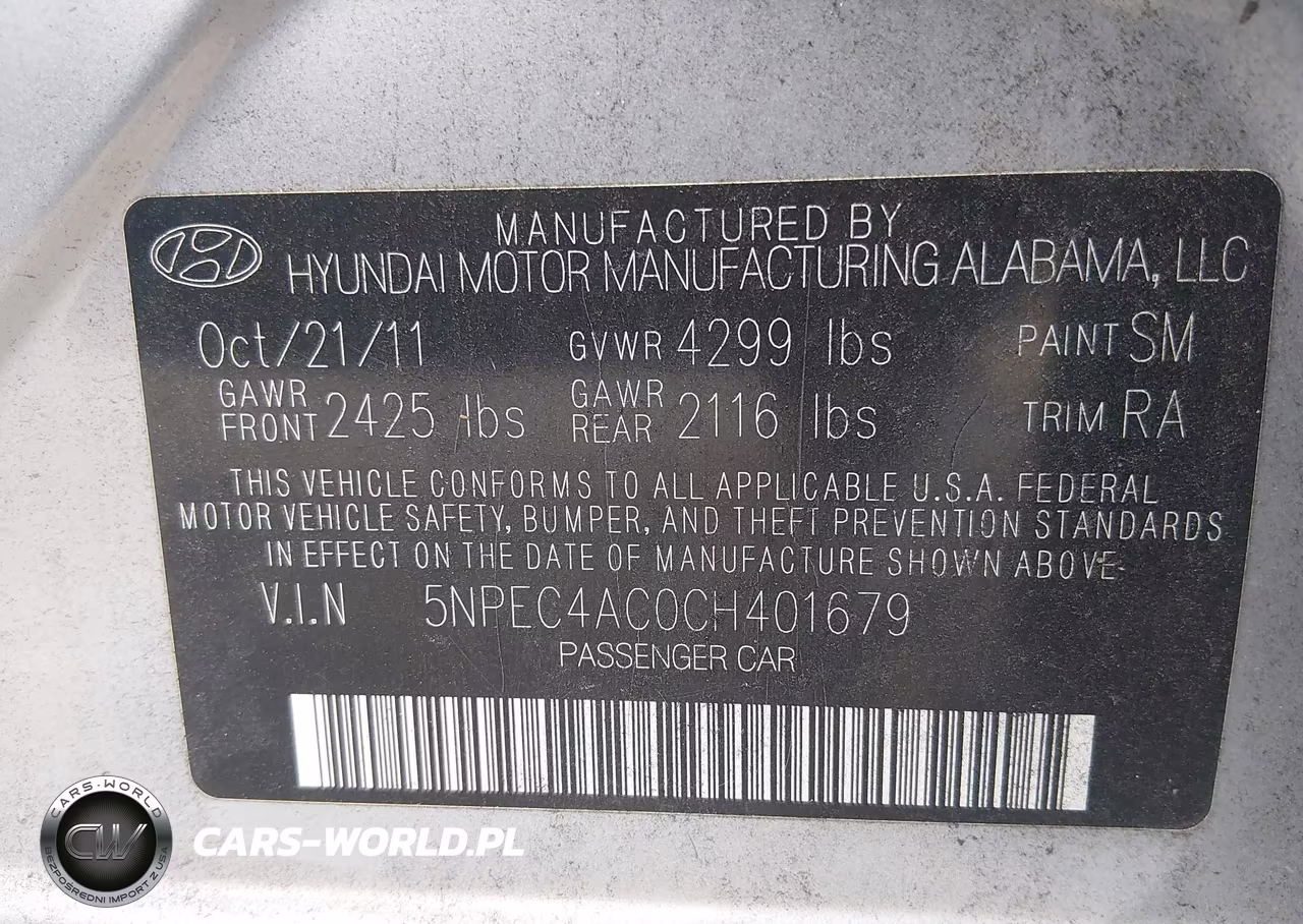 2012 Hyundai Sonata Se VIN:5NPEC4AC0CH401679 - 9