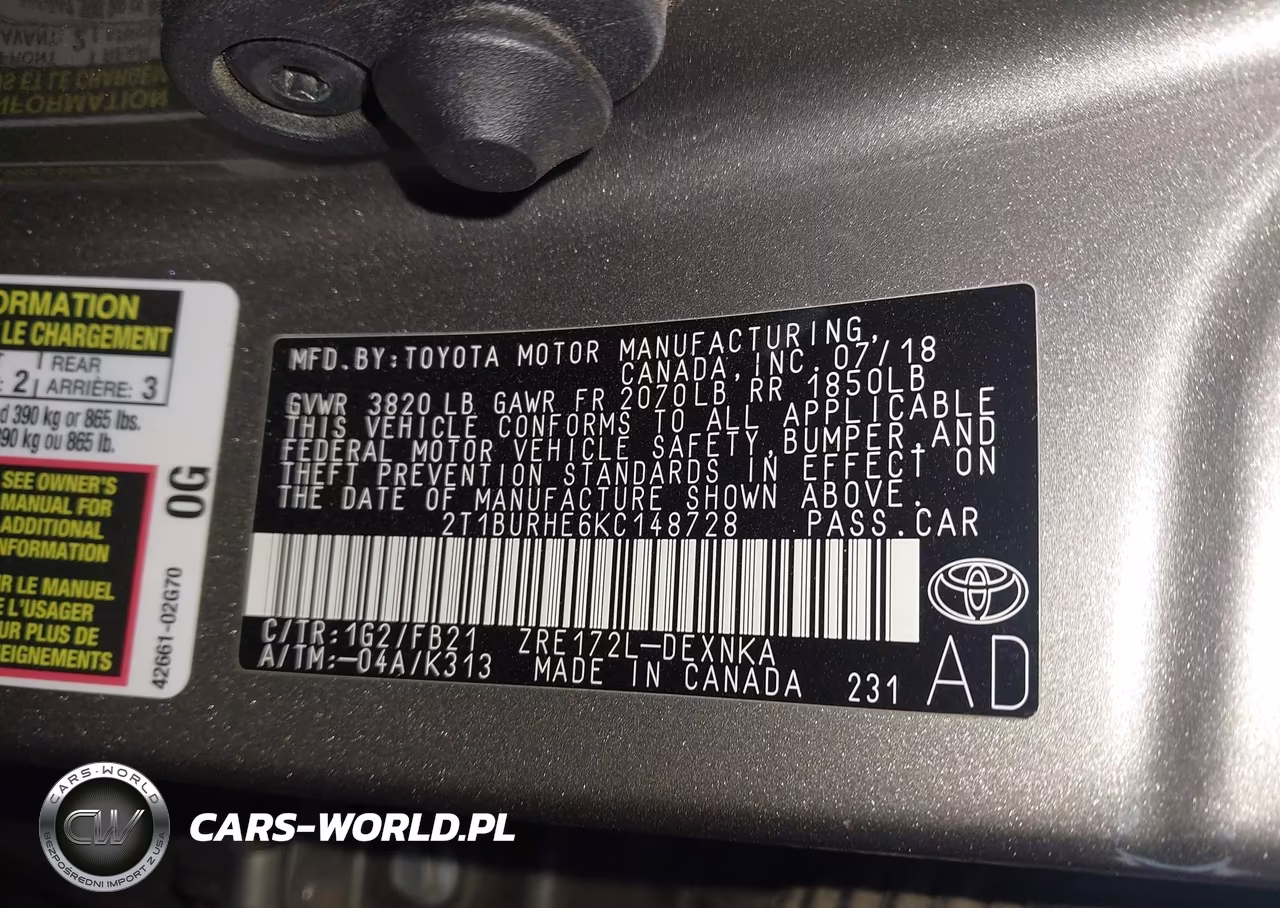 2019 Toyota Corolla Le VIN:2T1BURHE6KC148728 - 9