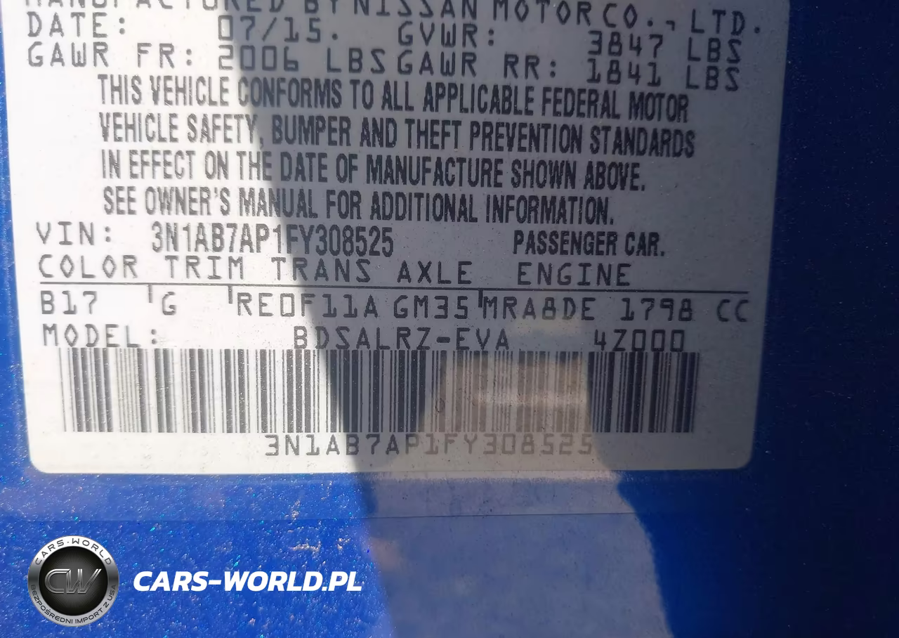 2015 Nissan Sentra Sr VIN:3N1AB7AP1FY308525 - 9